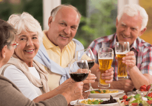 Attractions group of seniors drinking